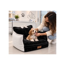 Peluş Fiyonklu Kedi Ve Köpek Koltuğu Tamamen Fermuarlı Çıkarılabilir İç Minder Boncuk Elyaf Kaydırmaz Taban Kedi Ve Köpek Yatağı Siyah Peluş Beyaz 1715024220