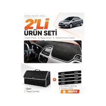 Fıat Linea Urban 2015-2021 Uyumlu Torpido Örtüsü + Deri Bagaj Çantası + Sticker Seti - Siyah Gri