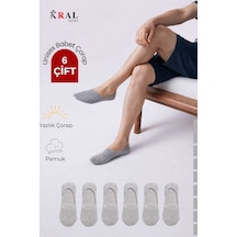 Kral Socks Unisex Düz Desenli 6 Çift Pamuklu Terletmez Babet Çorap Gri