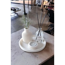 Dekoratif Minyatür Çizgili Vazo 100 Ml Oda Kokusu Mumluklu Set Tealight Mum Dahil Değildir