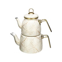 Nishev.com Evini Sev Elite Class Kırık Mermer Desenli Çaydanlık Beyaz