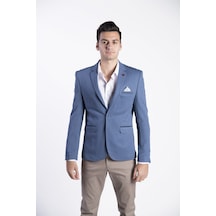 Sposo G-194 Dar Kalıp Örme Kumaş İndigo Erkek Blazer Ceket İndigo