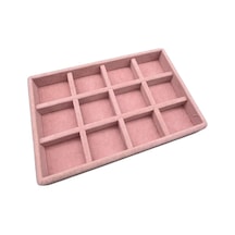 Yerli Üretim Küçük Boy Süet Kumaş Pembe Renk 12 Bölmeli Takı Sergileme Çekmece Içi Standı Çok Renkli