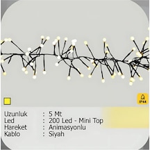 Elektrikhouse Led Peri Işığı 200 Led - Mini Top 5 Metre Çok Renkli