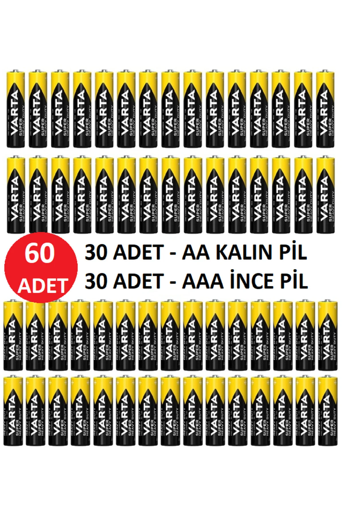 60 Adet Özel Pil Paketi - 30 Adet İnce Pil + 30 Adet Kalın Pil Süper Güçlü Uzun Ömürlü