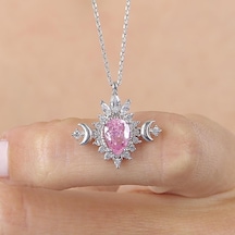 Mia vento Pink Taşlı Hanedanlık Güneşi Vintage Gümüş Kolye