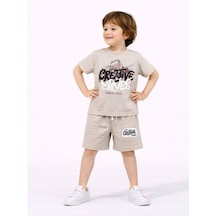 Miniko Kids Erkek Çocuk City Modelli Pamuk Şortlu Takım Ekru