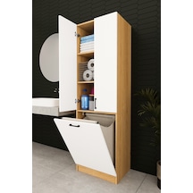 Modern Çamaşır Sepetli Çok Amaçlı Banyo Dolabı %100 Mdf Banyo Düzenleyici Dolap Bd06 Beyaz - Karına