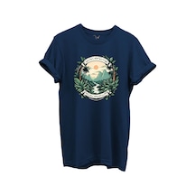 Tropikal Orman Ve Dağ Manzaralı Hunting Doğa Temalı %100 Pamuk Regular Fit Unisex T-shirt Lacivert