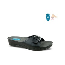 Ceyo 9946-26 Kadın Tokalı Topuk Jelli Anatomik Terlik Siyah