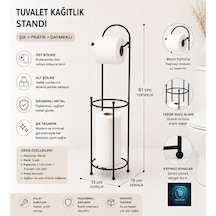Premium Lüks Siyah Metal Tuvalet Kağıtlık Standı Yedek Rulo Bölmeli 61 Cm