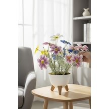 Yapay Çiçek Renkli Gerbera Papatya Salon Çiçeği Zigon Saksıda Yapay Bitki 50 40cm Yeşil