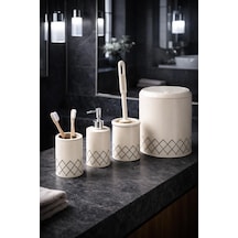 Geometrik Zikzak Desenli 4 Lü Banyo Seti Krem