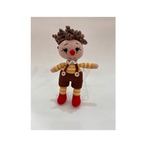 El Yapımı Organik Pamuk Amigurumi Palyaço Bebek 27 Cm Kahverengi