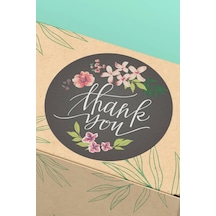 90 Adet Thank You Teşekkür Etiketi Siyah Çiçekli 3x3cm St2035 Çok Renkli
