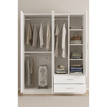 Aeka Ae-1077 Terra 4 Kapaklı 2 Çekmeceli 3 Askılıklı Raflı 140x182x53 Cm Gardırop Beyaz