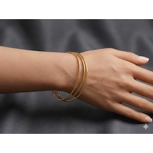 Kadın Gold Üçlü Halka Bilezik Seti - Minimalist Günlük Kullanım - 60 Mm-ajda 3 Lü Altın