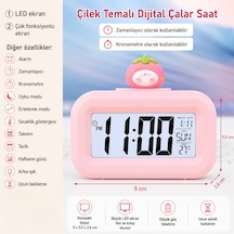 Çilek Temalı Dijital Çalar Saat Led Ekranlı, Çok Fonksiyonlu, Zamanlayıcı Ve Kronometre Özellikli, Sıcaklık, Tarih Ve Hafta Günü Göstergeli Masa Saati Renkli