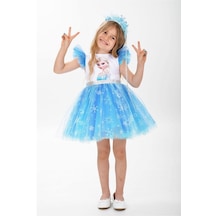 Elsa Karlar Kraliçesi Kar Taneli Taçlı Kız Çocuk Parti Elbisesi