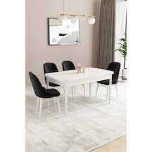 Familieconcept Almira Serisi, Beyaz 80x132 Açılabilir Mdf Mutfak Masası Takımı 4 Adet Sandalye Siyah