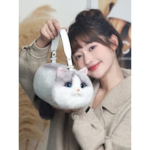 Bear & Deer Pelüş Kedi Şeklinde El Çantası Kirli Beyaz - Bd-cat003 Beyaz  -  Siyah