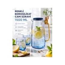 Cambu Renkli Borosilikat Cam Sürahi 1500 Ml Kapaklı, Kulplu Su Ve Soğuk İçecek Karafı