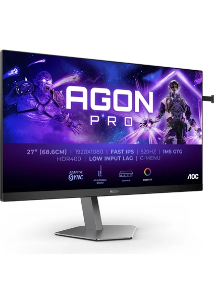 Aoc 27" Ag276fk-pıxel Ölü Pikselli 520hz 0.3ms Hdmı Dp Adaptivesync Pivot Hdr400 Fhd Fast Ips Oyuncu Monitörü