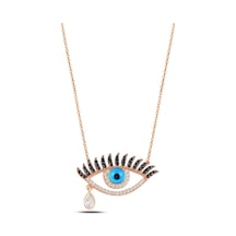 Mix Taşlı Rose Göz Model Gümüş Kadın Kolye Gklgozmodl8-Ros (484545851)