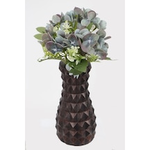 Lüx Beton Vintage Vazoda Yapay Ortanca Tanzimi 30 Cm Pastel Turkuaz