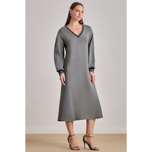 Bilekte Boy Gri Örme Elbise Gri