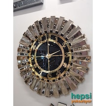 Güneş Bronze Black Altın Siyah 85 Cm Dekoratif Aynalı Duvar Saati