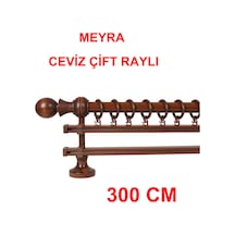 Meyra Demonte Başlıklı Ahşap Rustik Perde Askısı - Çift Raylı -ceviz 300 Cm Ceviz