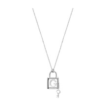 Zirkon Taşlı Gümüş Rengi Kaplama Anahtarlı Kilitli G Harfi Gümüş Kolye Gold - Rose Gold - Gümüş