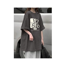 Tarzsokak Karikatür Ve Grafik Tasarım Oversize T-shirt Cartoon/letter Serisi Kod663 Gri