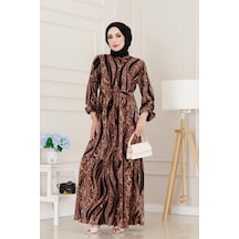 Sevitli Leopar Desenli Beli Tünelli Viscon Elbise-siyah-5086 Siyah