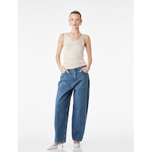 Koton Pamuklu Rahat Kalıp Normal Paça Balon Denim Pantolon -balloon Jean Orta İndigo 6sal40130md İndigo
