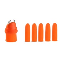 5 Parça Parmak Koruyucu 1 Parça Baş Parmak Bıçaklı Eldiven Sebze Meyve Soyucu Kesme Silikon Set Turuncu