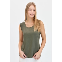 Desen Minimalist Kolsuz Oversize Kadın T-shirt - Rahat Ve Şık Haki