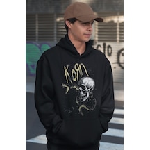Sevbano Tasarım Korn Rock Metal Müzik Grubu Baskılı Unisex Oversize Hoodi Siyah