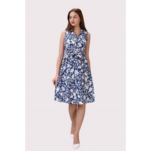 Kadın Düğme Detaylı V Yaka Cotton Elbise 4405/105 001