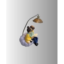 Romantik Çift Figürlü Okuyan Çift Masa Lambası Dekoratif Led Aydınlatma Beyaz