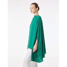 Koton Dik Yaka 3/4 Yarasa Kol Oversize Saten Abiye Bluz Yeşil 6sak60001fw