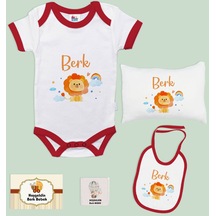 Bk Kids Kişiye Özel İsimli 5 Parça Kırmızı Bebek Body Zıbın Yastık Hediye Seti, Yeni Doğan Bebek Giyim Hediyesi-7
