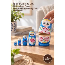 5 Adet Ahşap Matruşka İç İçe 5'li Set 12 Cm, Geleneksel Form, Matryoshka Nesting Doll