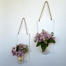 Led Işıklı, Kahve Yasemin Çiçekli Duvar Dekoru Beyaz İkili Set Beyaz