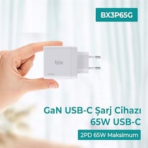 Bx3p65g 65w Gan Qualcom 4.0 2 Type-c & Usb-a 3 Portlu, Macbook Air, İpad Air, 17/16/15/14/14 Max /13/13 Max, Galaxy S24/s23/s22/s21 Uyumlu Bx-3p65g Şarj Cihazı Beyaz