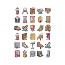 30 Adet Nostaljik Jetonlu Oyun Makinesi Sticker Seti - Laptop, Ajanda, Telefon Çok Renkli