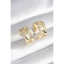 Pirinç Gold Renk Zirkon Taş Detay Zincir Model Kadın Küpe 5886 Renkli