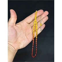 5mm X 8mm Arpa Kesim Sarı - Kırmızı Geçişli Toz Kehribar Tesbih T-477