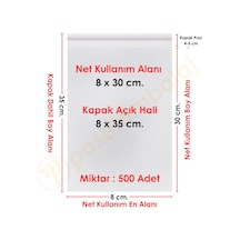 8x30+5 Cm. 8x35 500 Adet Şeffaf Bantlı Yapışkanlı Opp Poşet